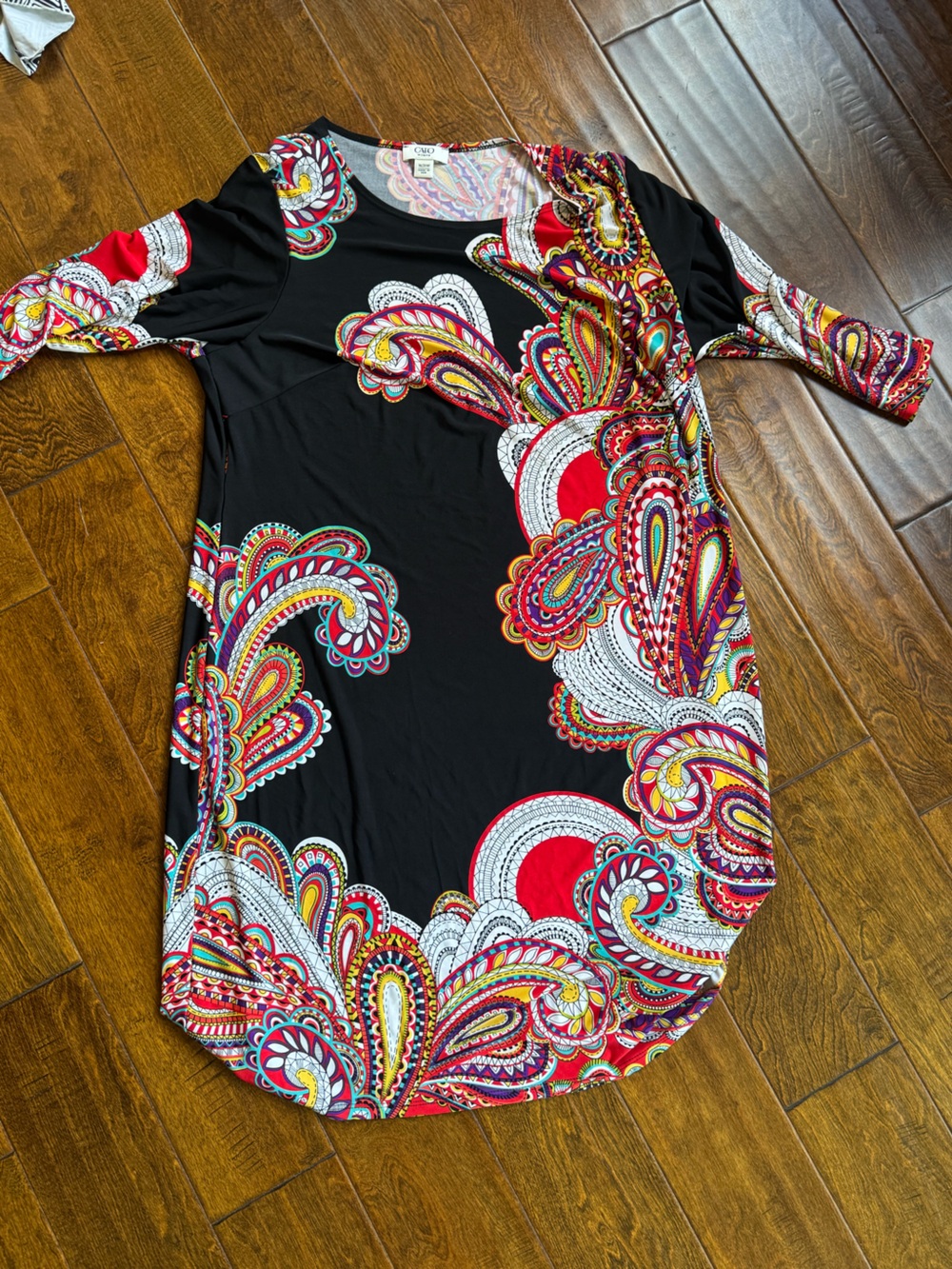 Cato 18/20 Vibrant Black & Red Paisley Long-Sleeve Dress